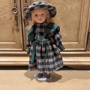 Elegant Plaid Doll with Hat - Green and Black